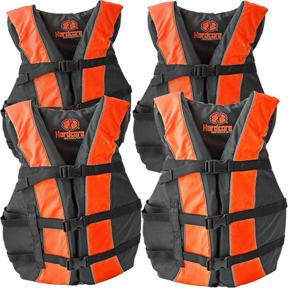 Hardcore Life Jacket 4 Pack Paddle Vest for Adults; Coast Guard Approved Type III PFD Life Vest Flotation Device; Jet