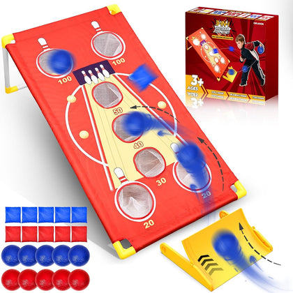 3 in 1 Cornhole Board Set Arcade Roll and Score & Bean Bag Toss & Ball Toss Game, Outdoor Carnival Party Corn Hole