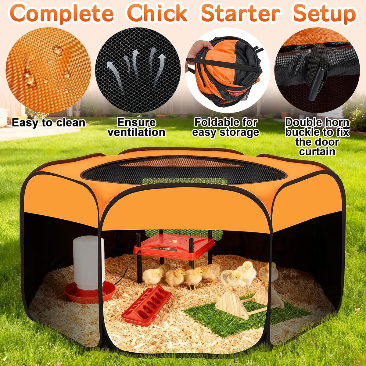 Brooder Box for Chicks Starter Kit, Dual Doors Chicken Brooder Playpen