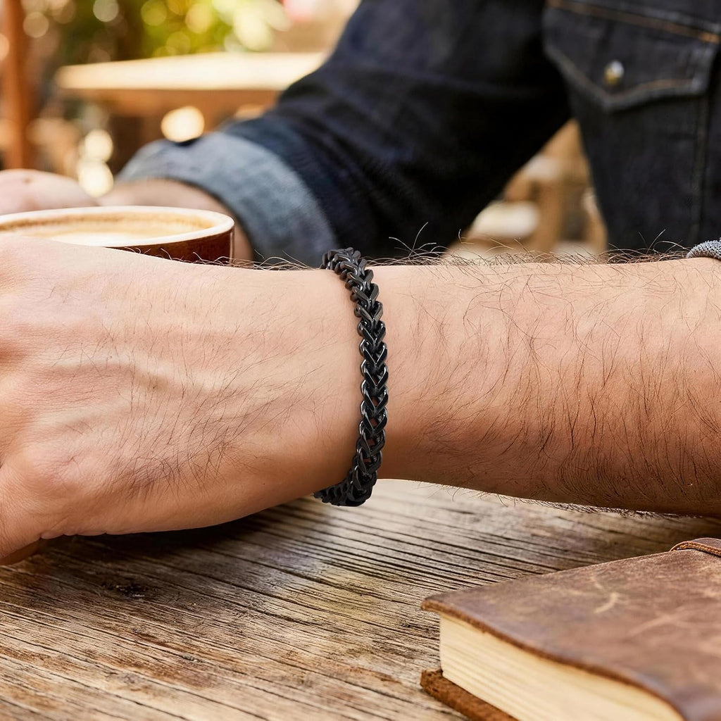 Black Chain Bracelets for Men : Stainless Steel Franco Chains Love you Forever Engraved Link Men's Bracelet to Son