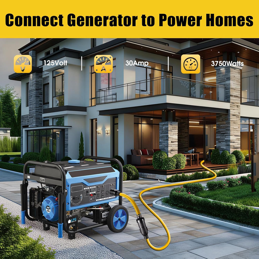 30 AMP Generator Transfer Switch Adapter Cord, Heavy Duty STW 10 Gauge NEMA L5-30P Male to L14-30R Female, 3 Prong to