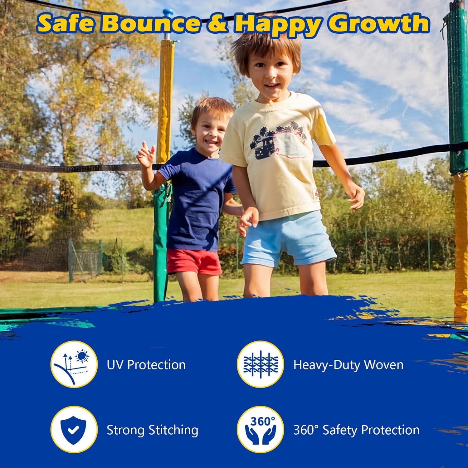 Trampoline Net, Trampoline Enclosure for 8 10 12 14 15 16Ft Round Trampoline with Double-Headed Zippers & Buckles