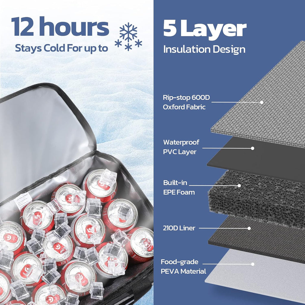 24/30/60 Can Soft Cooler Bag, Double Deck Portable Ice Chest | 12H Cold, 5-layer Insulation, Lightweight