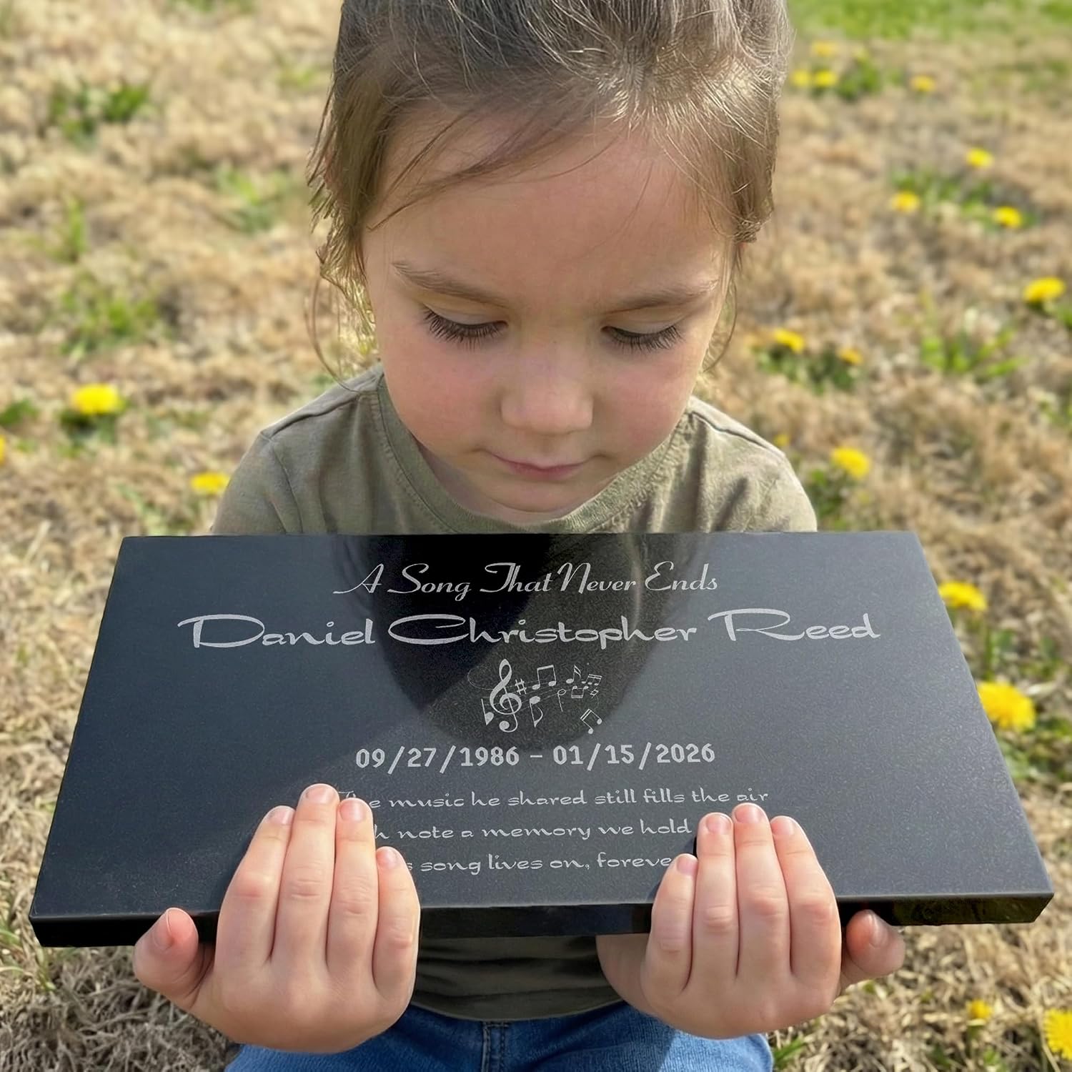Personalized Black Granite Memorial Plaque - Custom Flat Headstone Grave Marker for Cemetery or Garden (12 × 5.9 ×