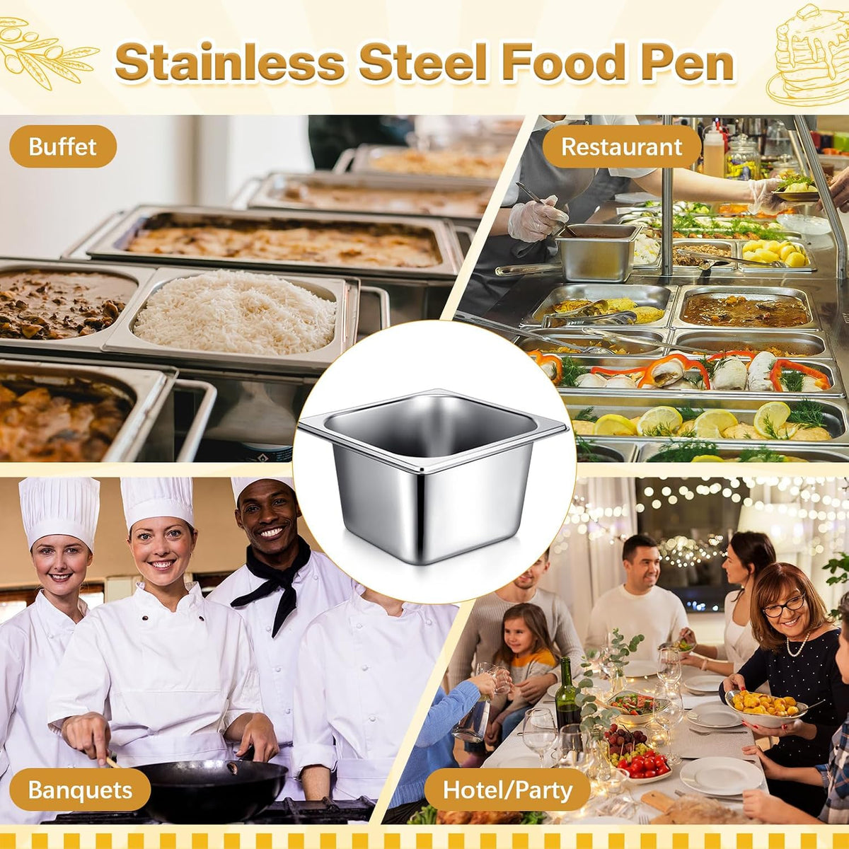 22 Pcs 1/6 Size Pan 4 Inch Deep Metal Hotel Steam Table Pan Bulk Set
