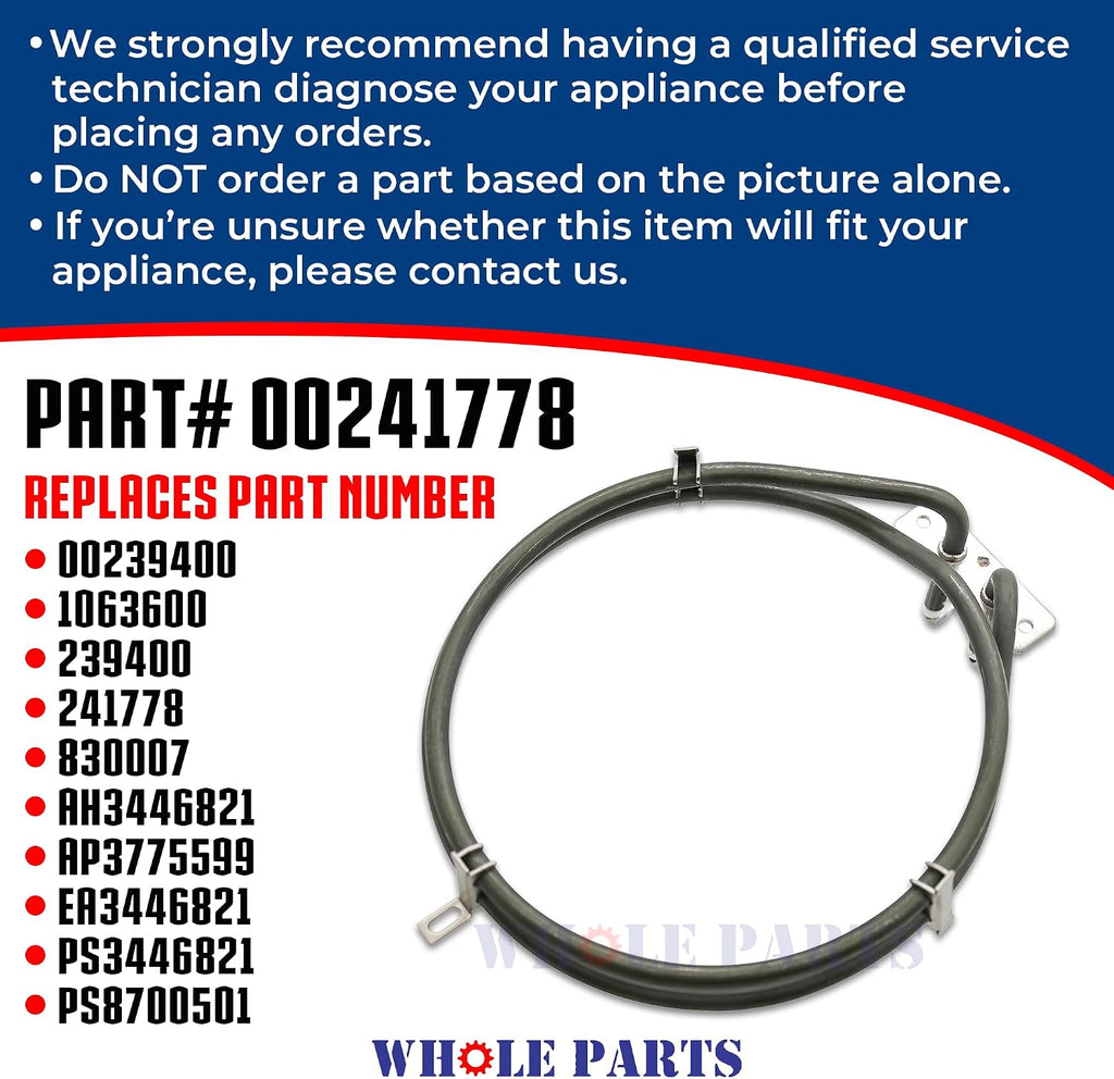 Whole Parts Upgraded Range Oven Convection Heating Element Part# 00241778