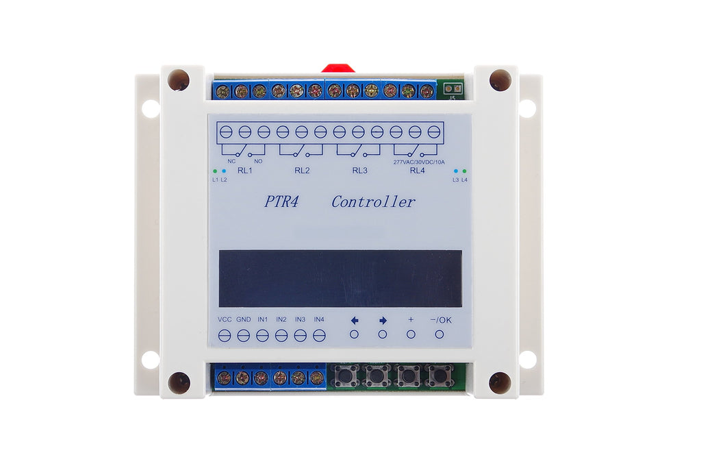 KNACRO PTR4-IND Controller 4-Channel Time Relay DC 6V 9V 12V 36V 6-40V 0.1s~9999m Adjustable Run independently/in Turn 4ch Load Linkage Run in Turn, Similar to PLC Sequence Control