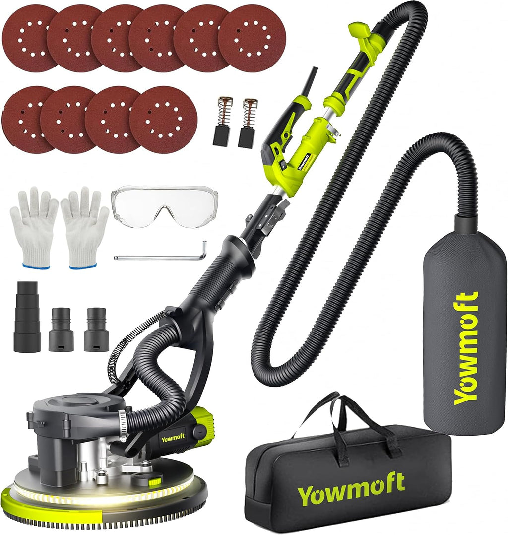 Drywall Sander with Vacuum Dust Collector, 880W Popcorn Ceiling Removal Tool with 5 Variable Speed & LED Light