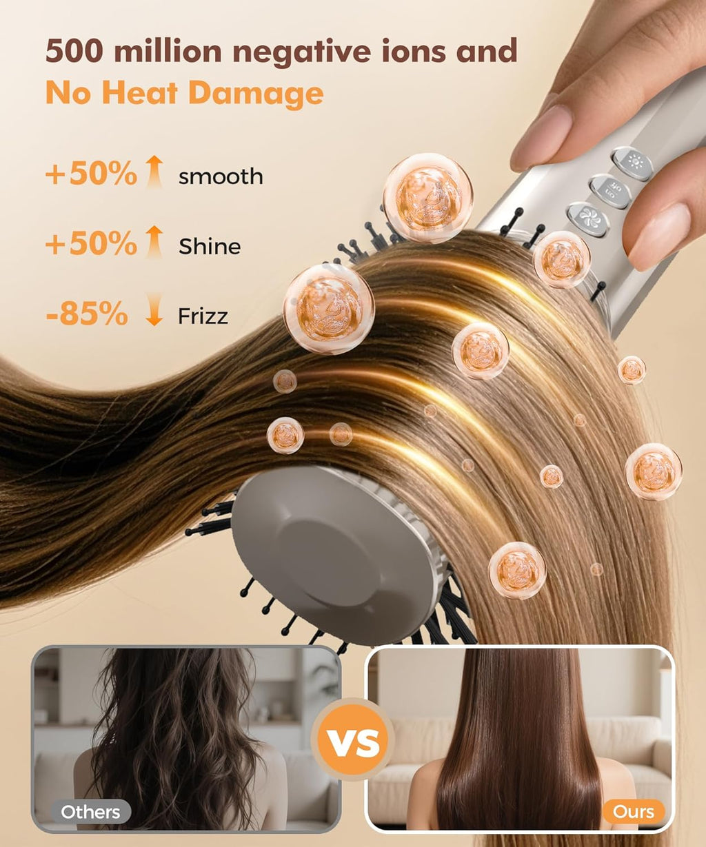 6 in-1 Hair Dryer Brush, 150,000 RPM High-Speed Negative Ionic, Blow Dryer Brush for Fast Drying, Hot Air Brush for