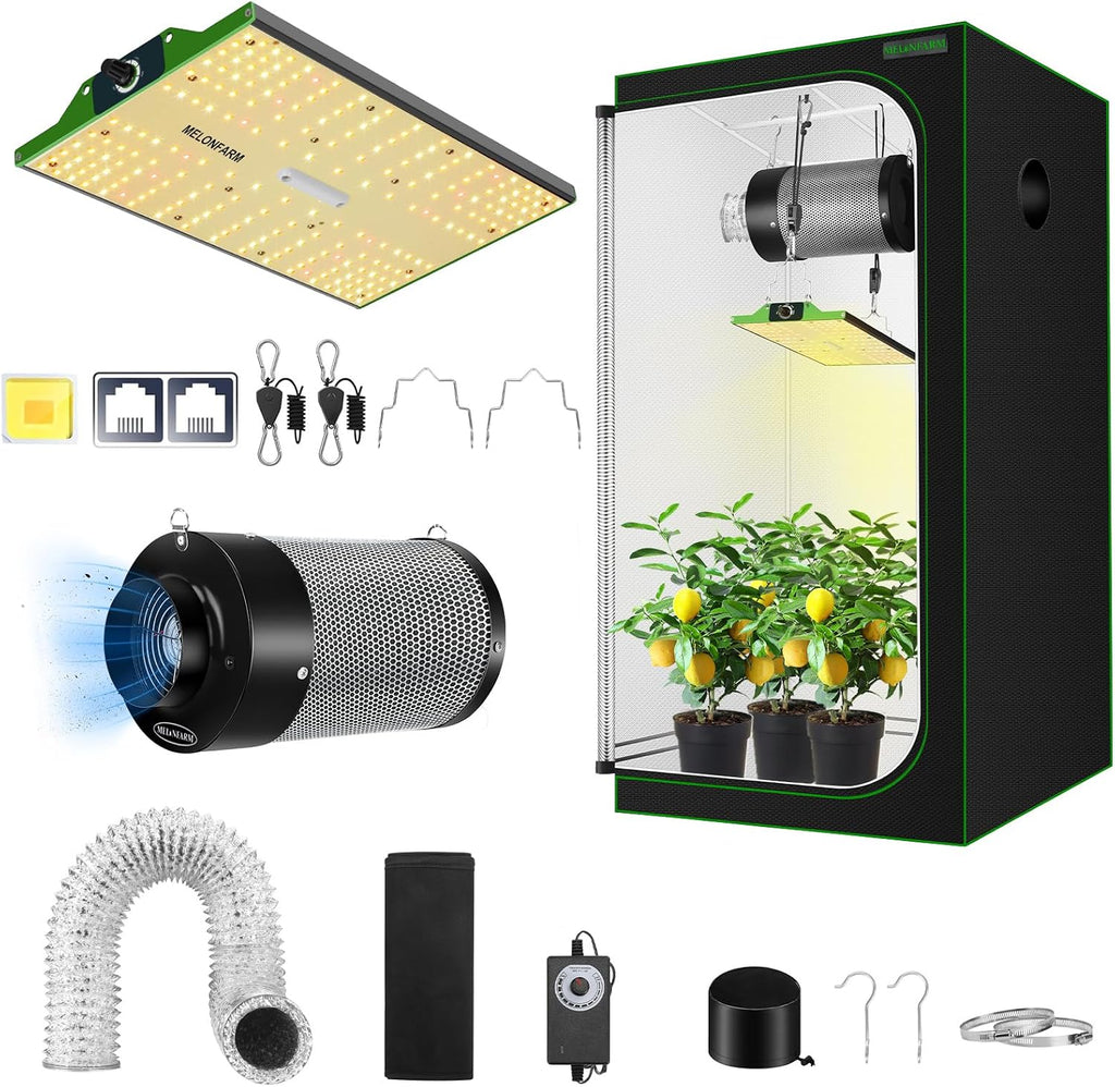 Grow Tent Complete Setup 2x2, 70W Full Spectrum LED Grow Light & 24"x24"x48" Grow Tent Bundle, 4" Efficient Airflow