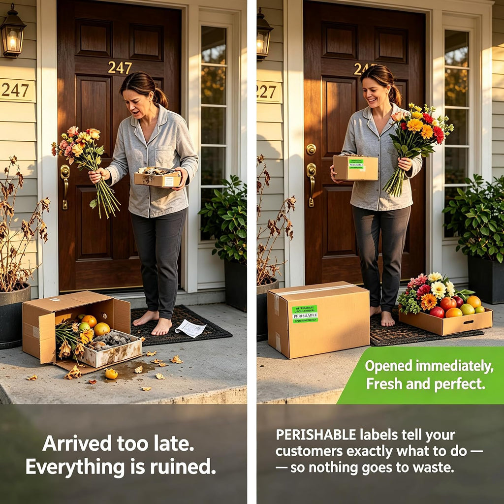 Perishable Labels 3"x2", Refrigerate Upon Arrival Shipping Stickers