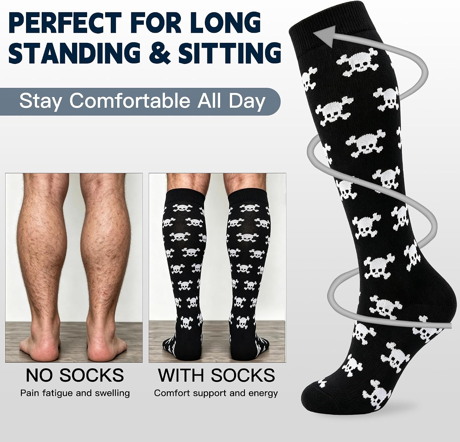 4 Pairs Compression Socks for Women Men 20-30 mmHg Knee High Support Socks