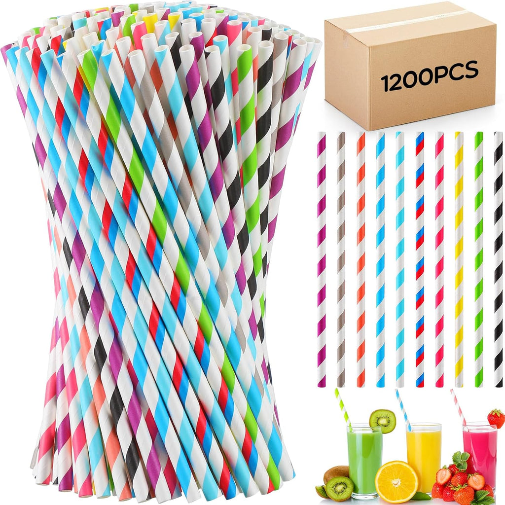 1200 Pcs Paper Straws Bulk, disposable Striped 7.87, Multicolor