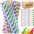 1200 Pcs Paper Straws Bulk, disposable Striped 7.87, Multicolor