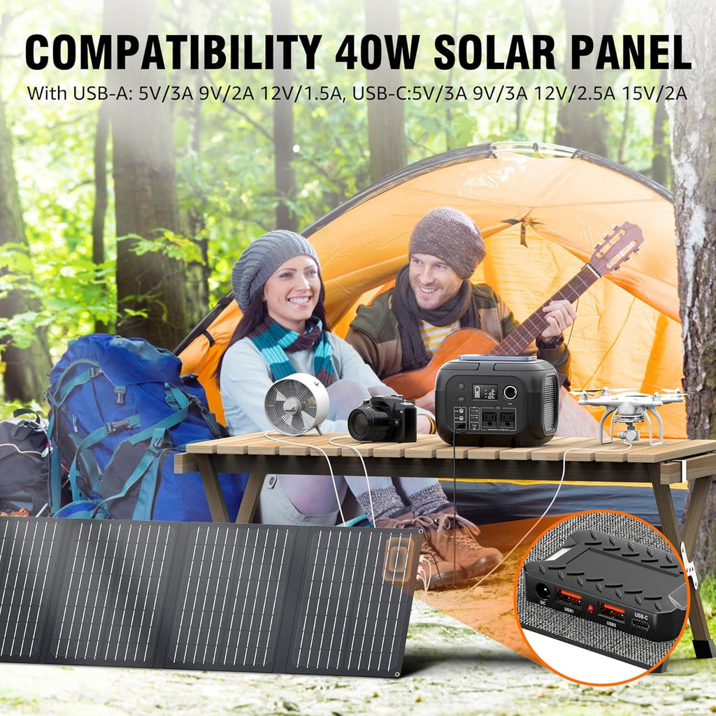 Solar Powered Generator 300W Peak/70400mAh, 260Wh Portable Power Station with Panels 40W Included, Solar Generator