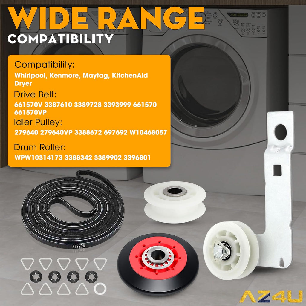 4392067 Dryer Repair Kit with W10837240 Idler Pulley for Whirlpool | WED4815EW1, MEDC215EW1, WED75HEFW0, WED70HEBW0
