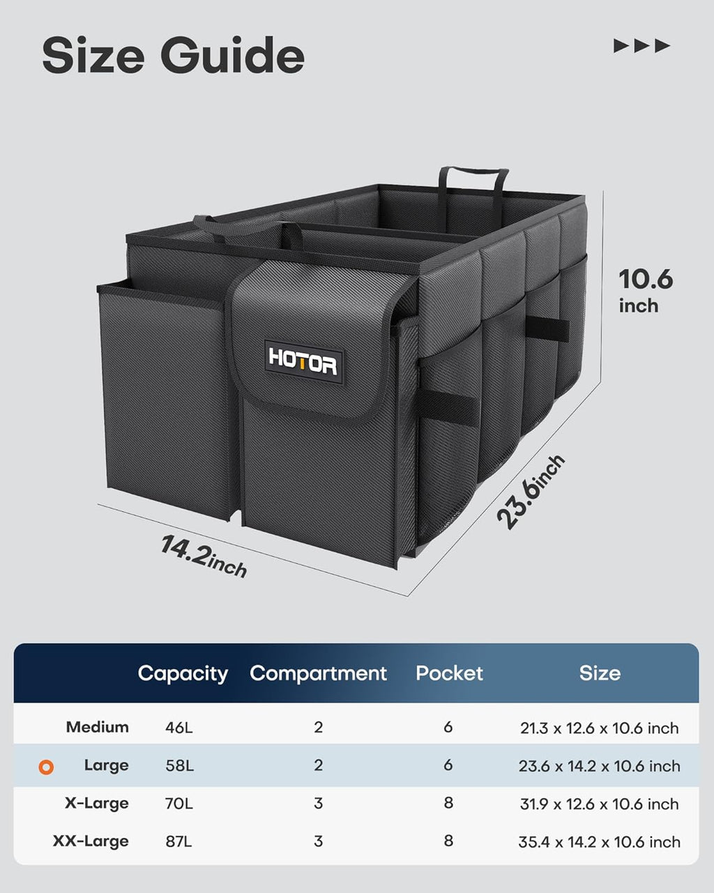 Foldable Trunk Organizer - SUVs & Sedans, Sturdy Car Organization With 2 Compartments, Black, 23.6"×14.2"×10.6"