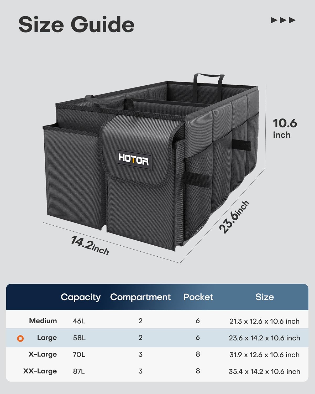 Foldable Trunk Organizer - SUVs & Sedans, Sturdy Car Organization With 2 Compartments, Black, 23.6"×14.2"×10.6"