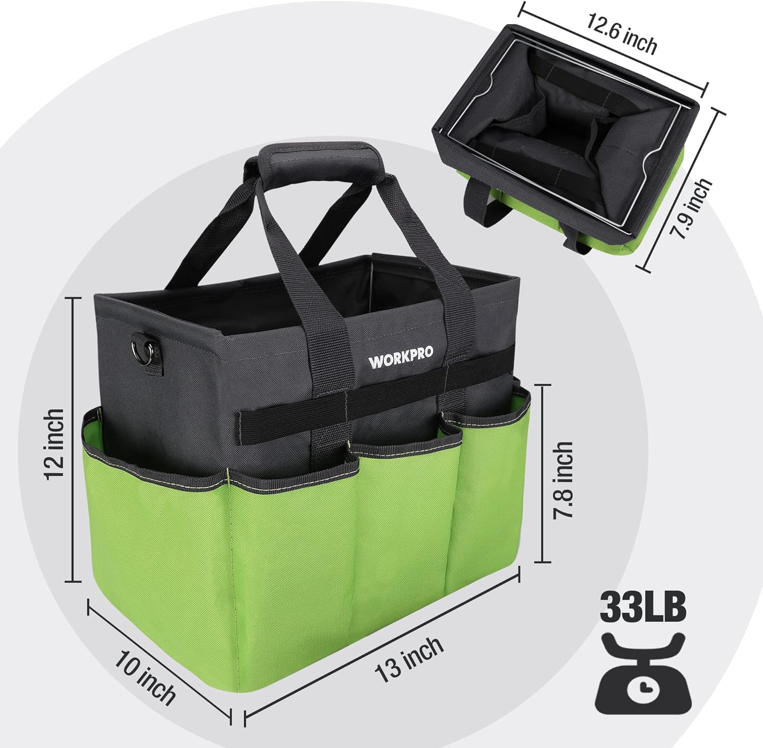Garden Tool Bag Organizer, Heavy Duty Gardening Tote Bag with 10 Pockets and Long Adjustable Shoulder Strap