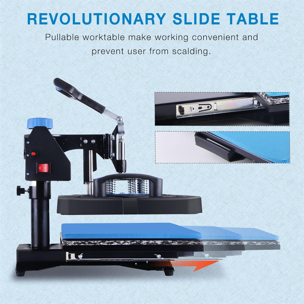 Upgraded 8 in 1 Heat Press Machine 15x15 Inch Heat Transfer Machine 360-Degree Swing Away Multifunction Digital
