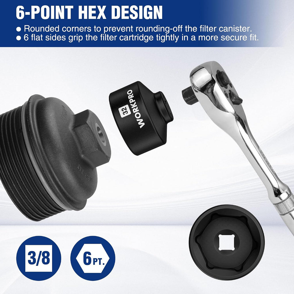 32mm Oil Filter Socket Wrench, Oil Filter Removal Tool, Oil Filter Change Set, Ideal for Some Ecotec, TDI, VW, Audi