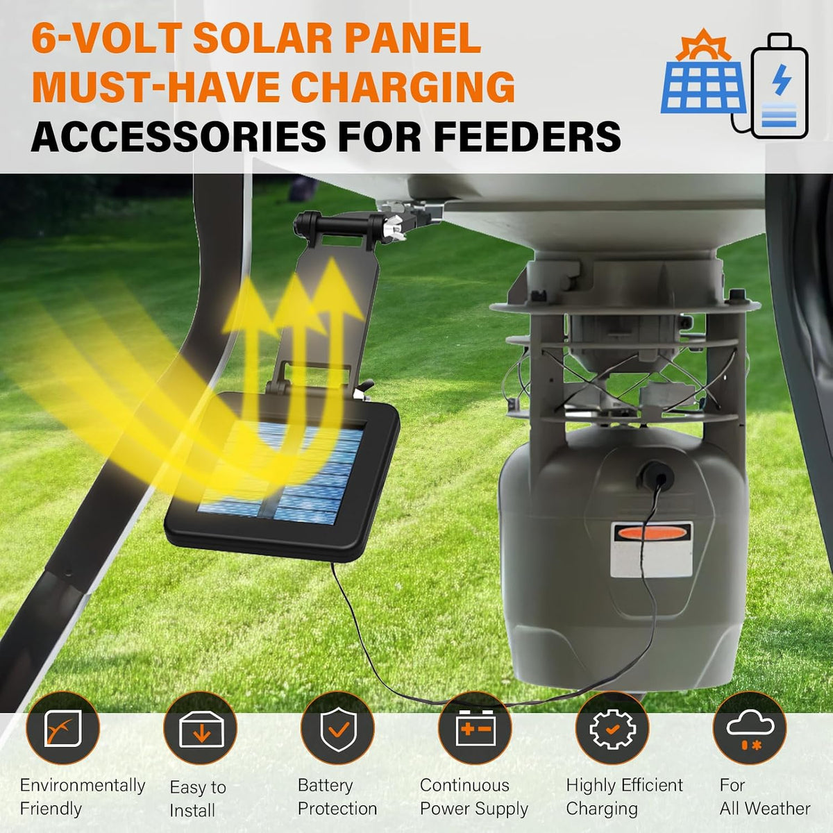 6V Solar Panel for Deer Feeder, Efficient Solar Panel Charger w/Adjustable Mounting Bracket & Alligator Clips