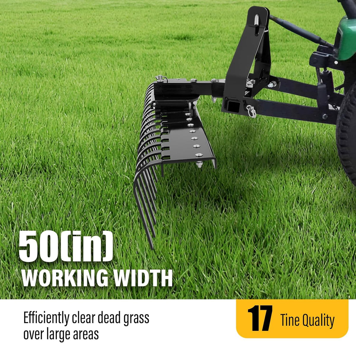50In Landscape Rake Compatible with Category-0 Cat0 Tractor 3 Point & 5-Position Angle Adjustment for Garden, Farm
