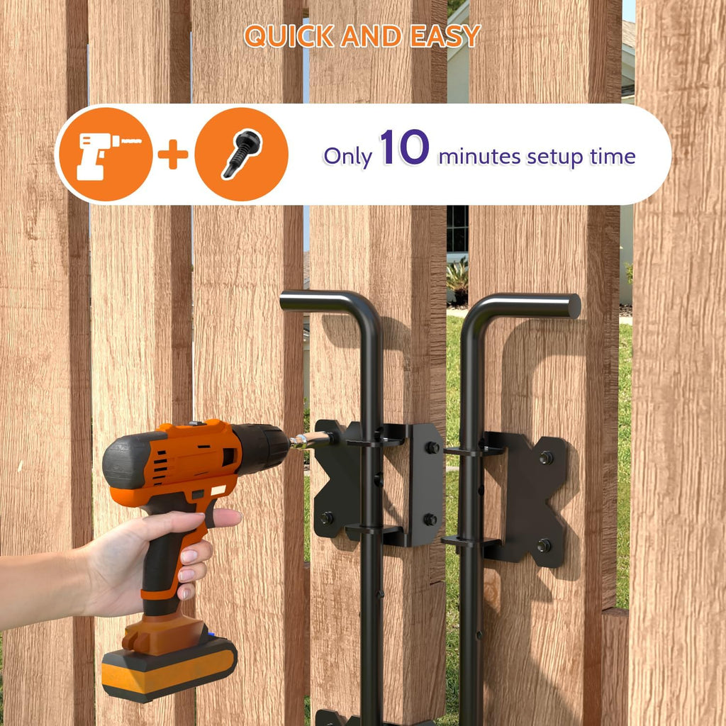 Self-Closing Fence Gate Hinges, Latch, and 24" Drop Rod for Double Gate Fence, Fence Gate Hardware - Easy to Install