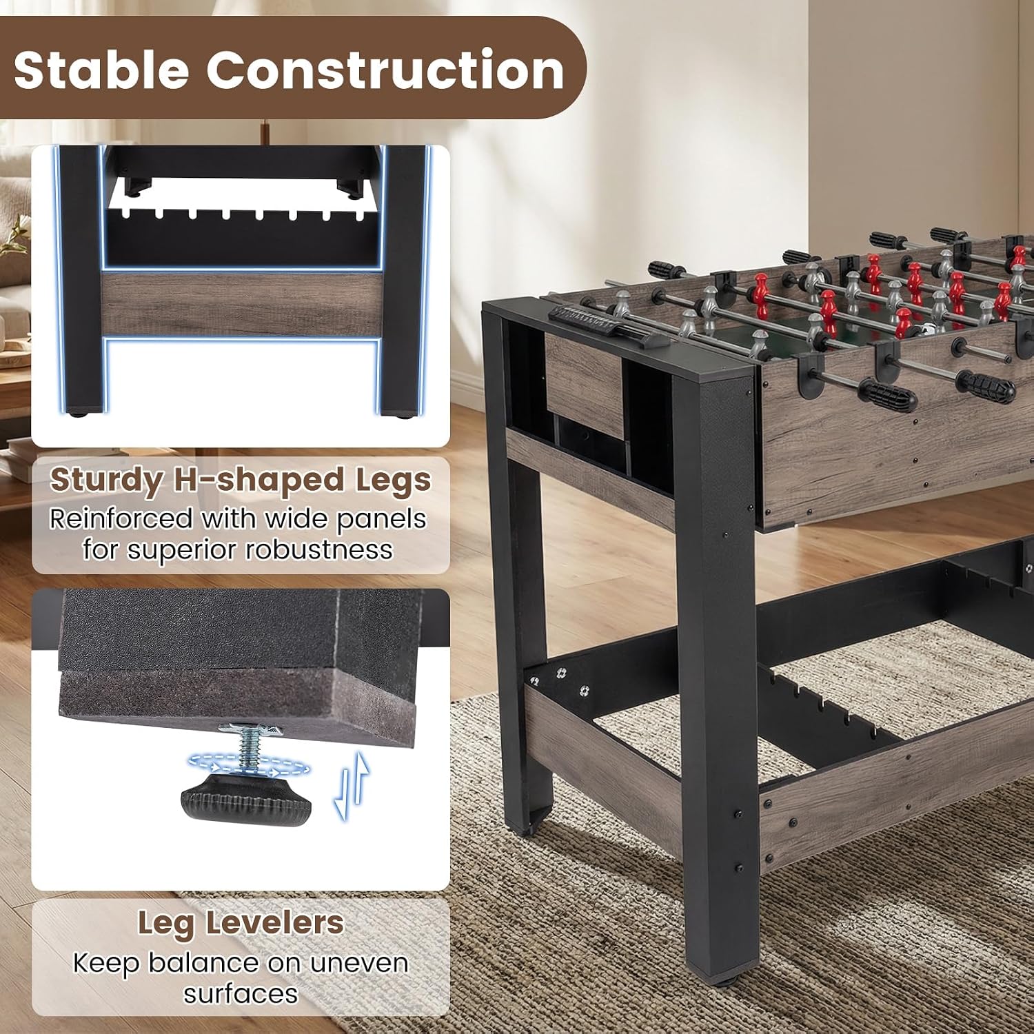 3-in-1 Swivel Game Table, 49'' Combo Game Table with Foosball, Pool Billiards & Table Tennis for Adults, Indoor