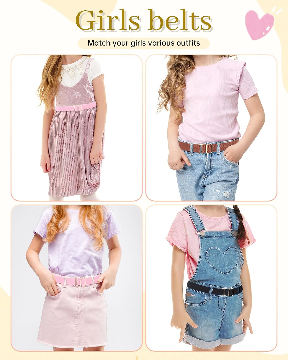 Kids Belt for Girls,Stretch Invisible Adjustable Toddler Youth Belt | Durable Nylon, Adjustable 15–27", Gold buckle