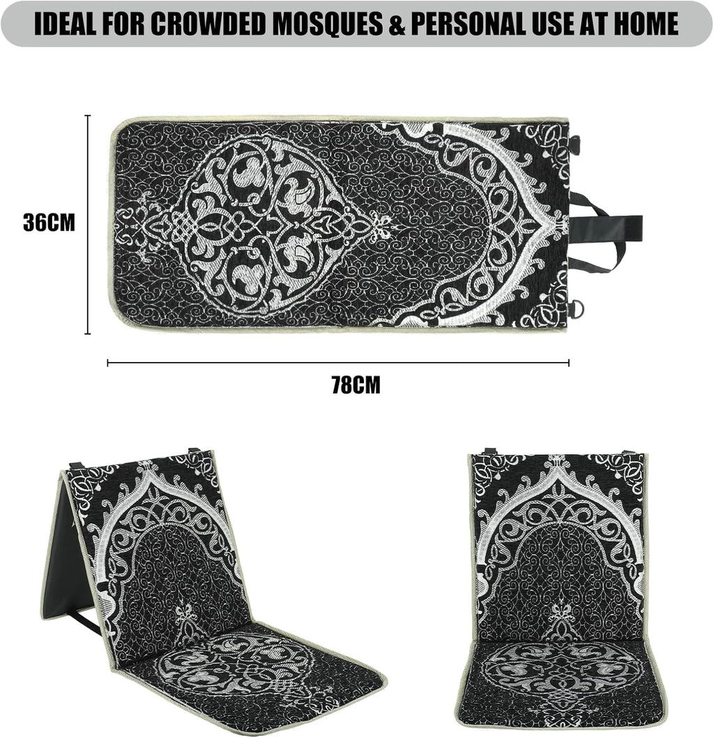 Portable Prayer Mat, Foldable Prayer Rug with Back Support, 36x78cm Islamic Prayer Mat, Includes Kufi Hat & 99 Beads