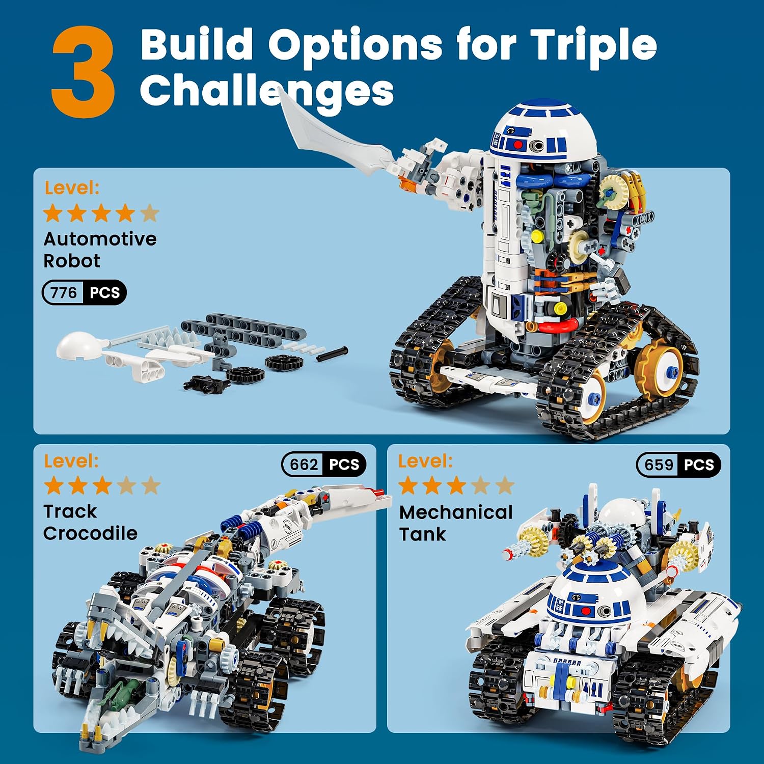3-in-1 STEM Robot Building Kit, APP & Remote Control Robotics Kit | Build & Rebuild 3 Models with One Kit, Control