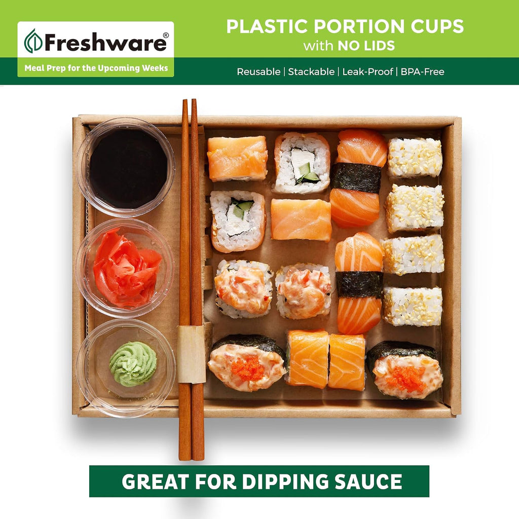 Plastic Portion Cups (No Lids) [2 Ounce, 250 Count] Disposable Plastic Cups for Meal Prep, Salad Dressing, Jellos