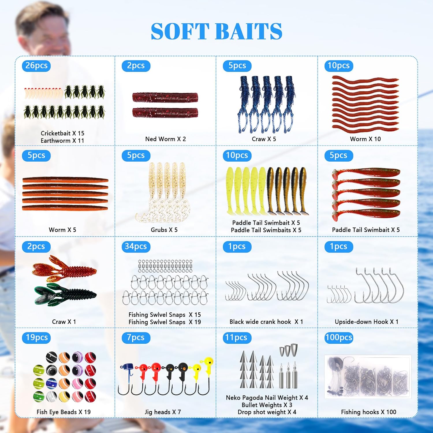 322-Piece Fishing Lures Kit - Buzz Bait/Spinner Baits/Jig/Frog, Fishing Tackle Box with Tackle Included, Soft