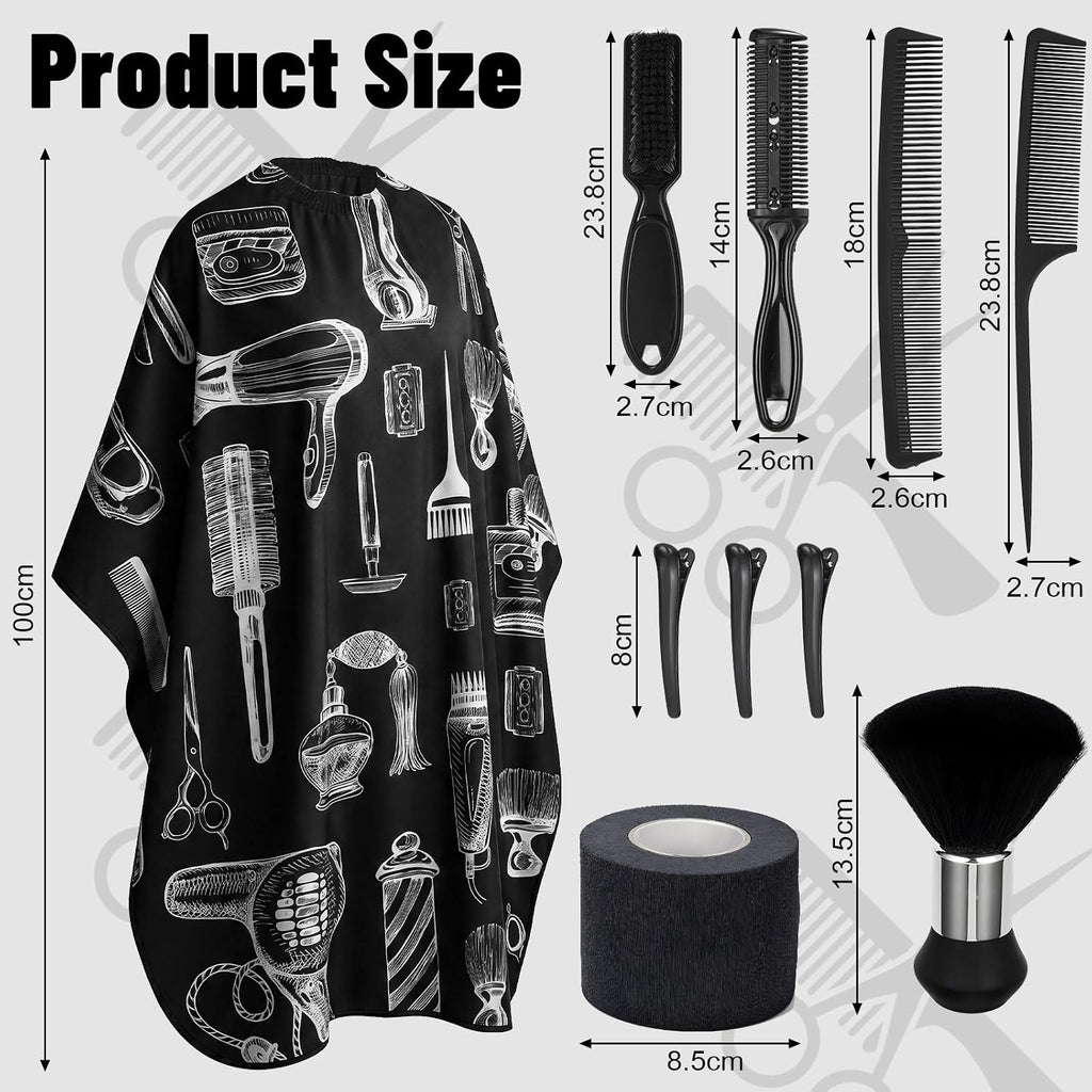 10 Pcs Barber Cape Kit with Combs, Clips, Neck Duster for Home Salon | Barber Gifts for Men,Lightweight