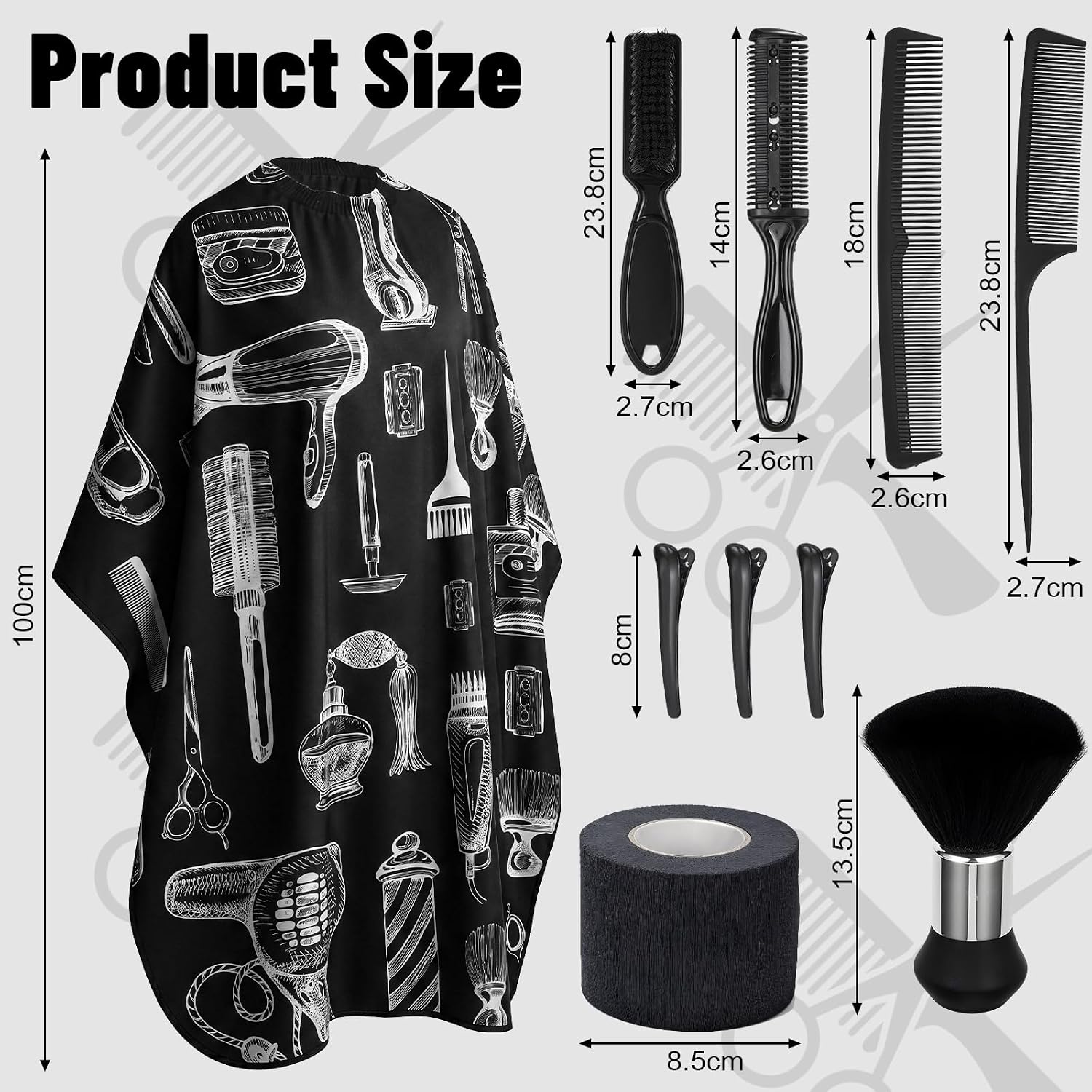 10 Pcs Barber Cape Kit with Combs, Clips, Neck Duster for Home Salon | Barber Gifts for Men,Lightweight