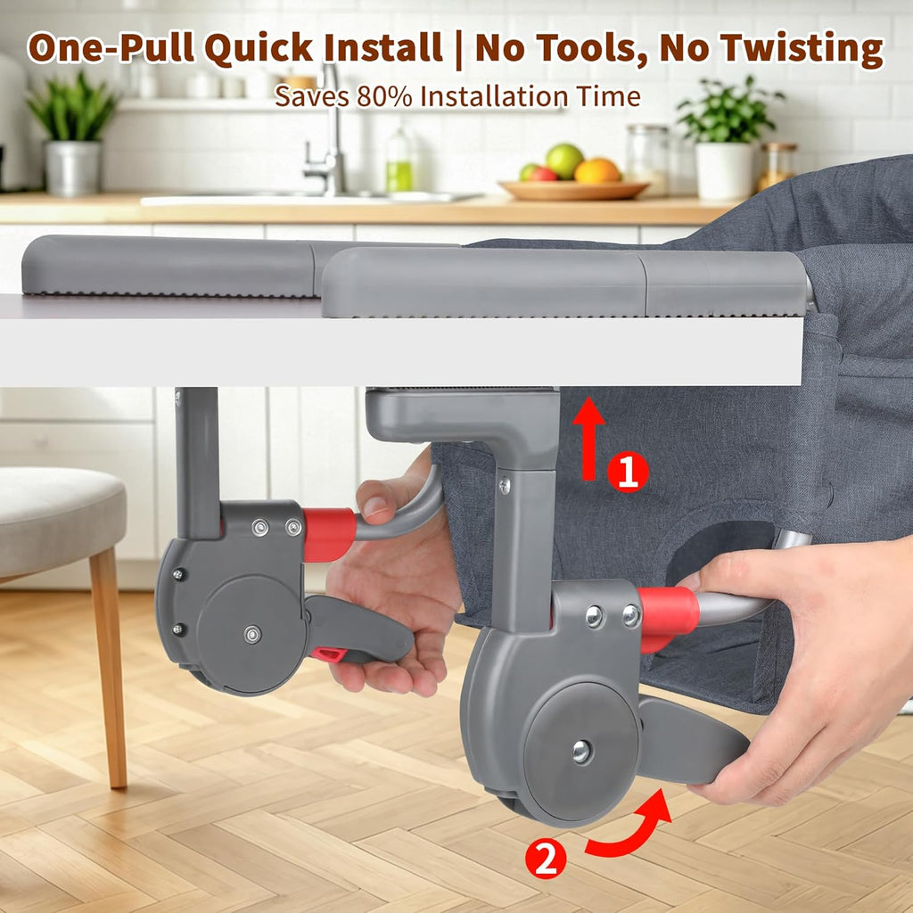 Premium Hook On High Chair, One-Pull Quick Install No Twisting, Heavy Duty Steel Frame, Safe Materials Clip on Table