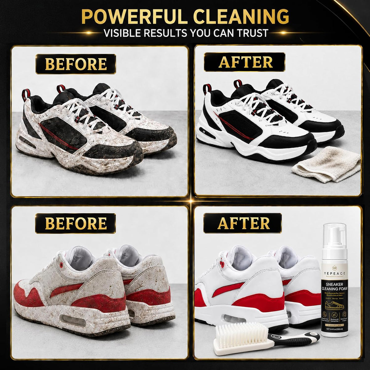 Shoe Cleaner Kit, Sneaker Cleaner Foam for White Shoes, 7.44 fl oz (220 mL) Deep Cleaning Foam with Long-Handle Brush