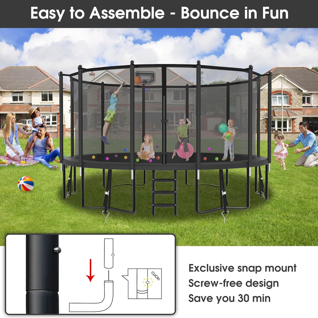 Trampoline Outdoor with Basketball Hoop and Enclosure Net, 1500LBS Backyard Heavy Duty Trampoline ASTM CPC Certified
