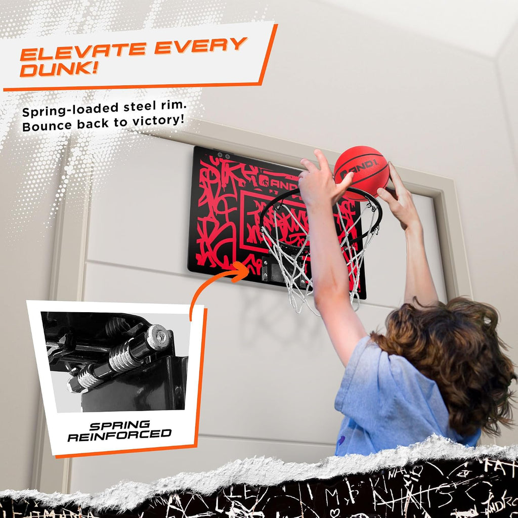 Over the Door Mini Basketball Hoop: 18x12 Shatterproof Backboard, 2 Mini Basketballs, and Hand Pump Included