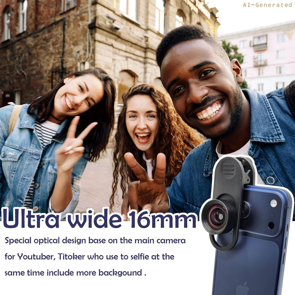 FotoZ Wide Angle & Macro Lens Kit with Adjustable LED Fill Light, 3-in-1 | HD Optical Mobile Photography Set for