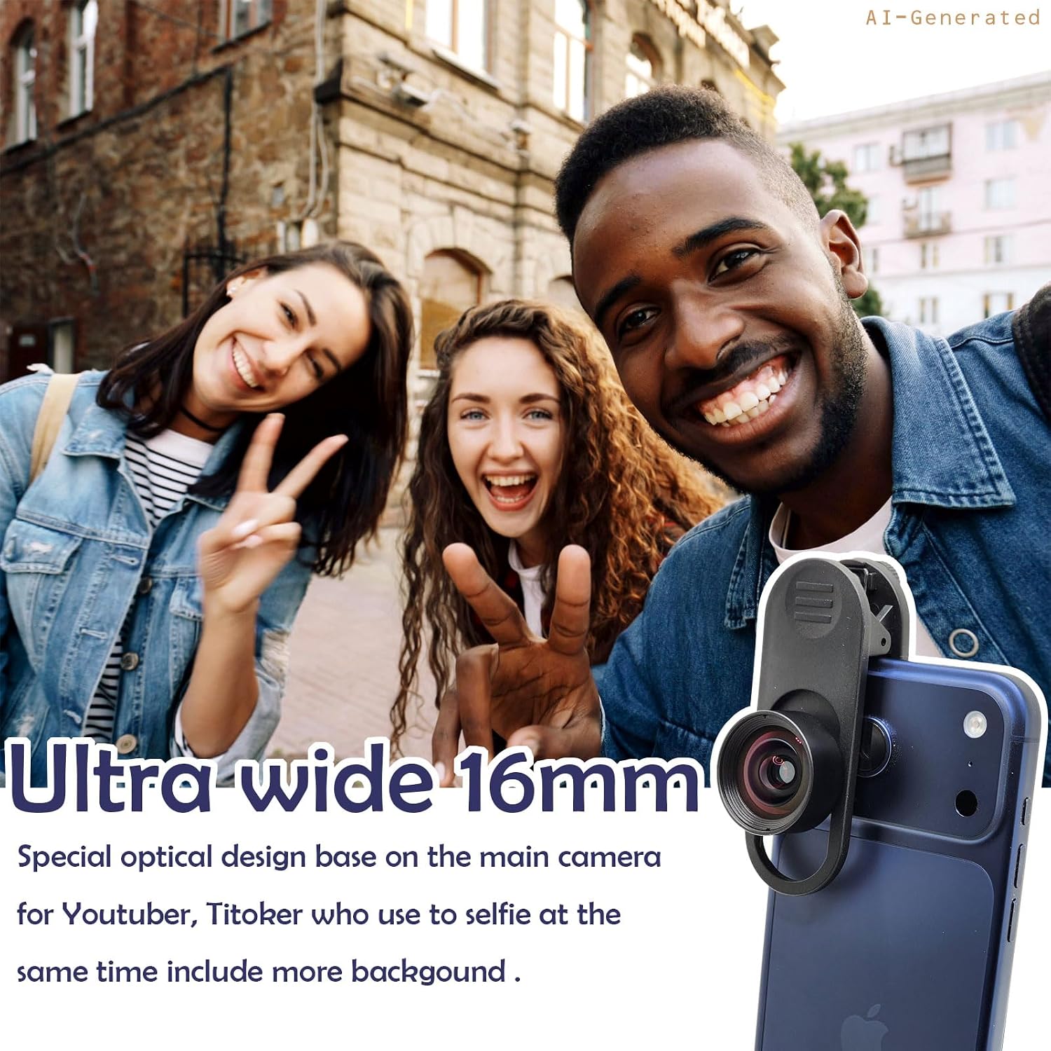 FotoZ Wide Angle & Macro Lens Kit with Adjustable LED Fill Light, 3-in-1 | HD Optical Mobile Photography Set for