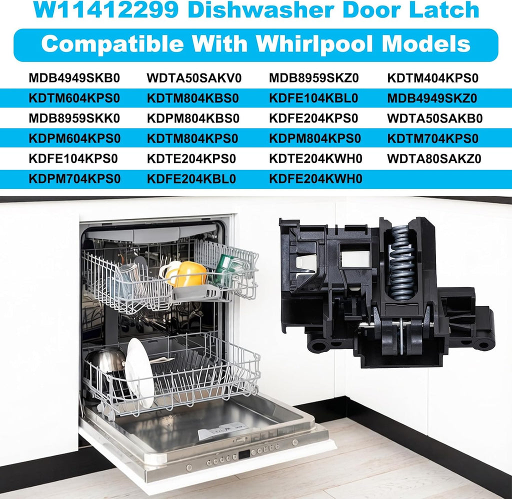 W11412299 Dishwasher Door Latch Replacement for Whirlpool, Kenmore, KitchenAid, Maytag - Replaces W11091934, MDB4949SKB0, MDB8959SKZ0, MDB4949SKZ0, MDB8959SKK0