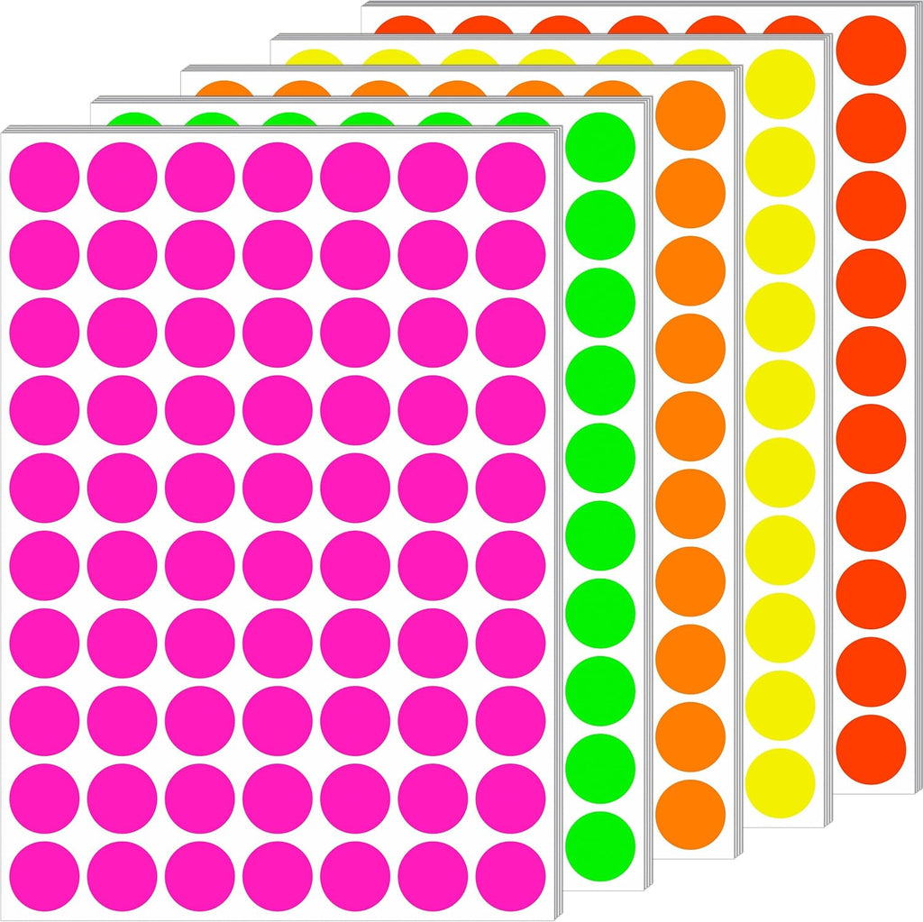 Dot Stickers 3/4 Inch Fluorescent Circle Sticker 1400pcs Colored Dot Labels