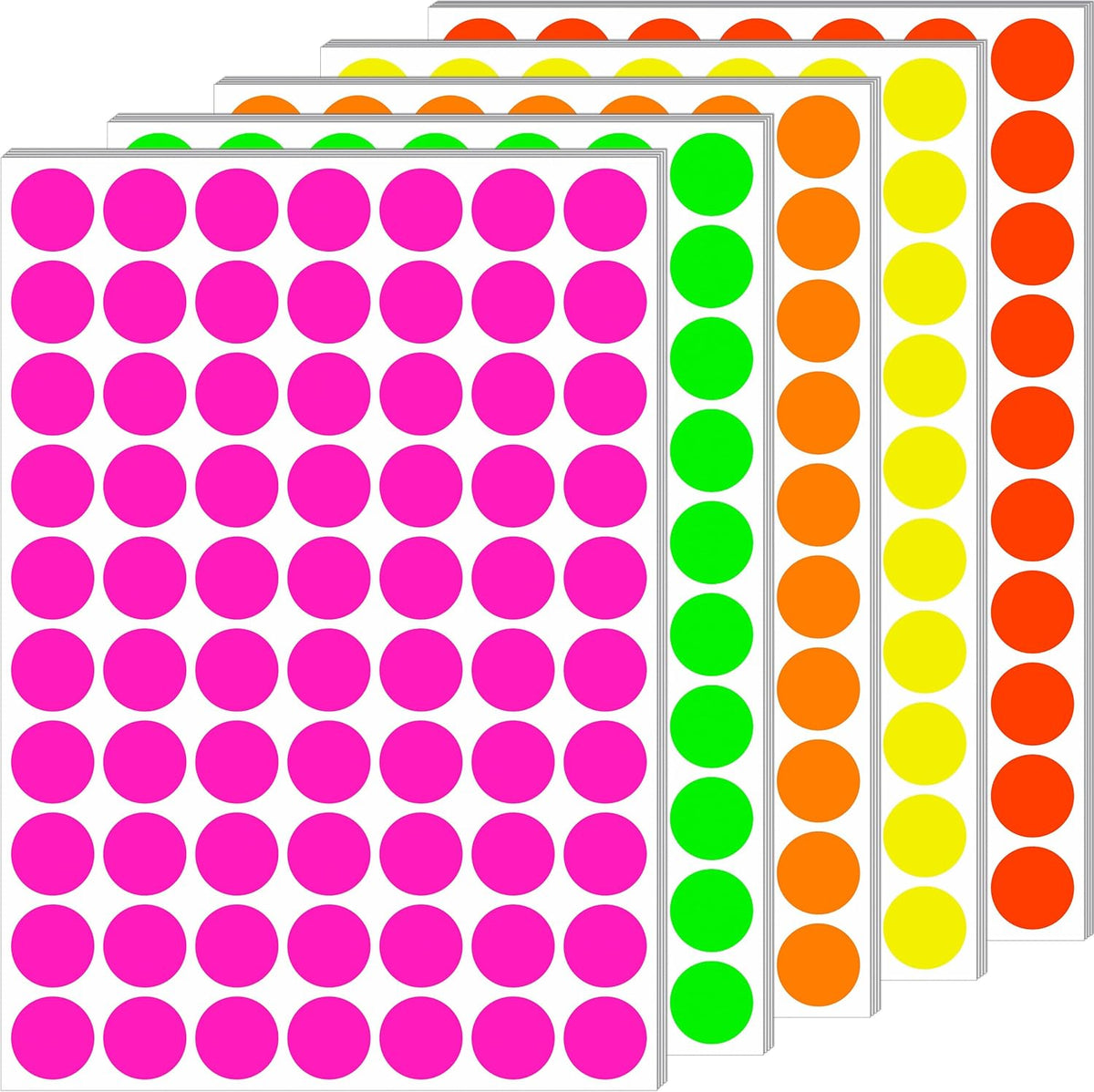 Dot Stickers 3/4 Inch Fluorescent Circle Sticker 1400pcs Colored Dot Labels