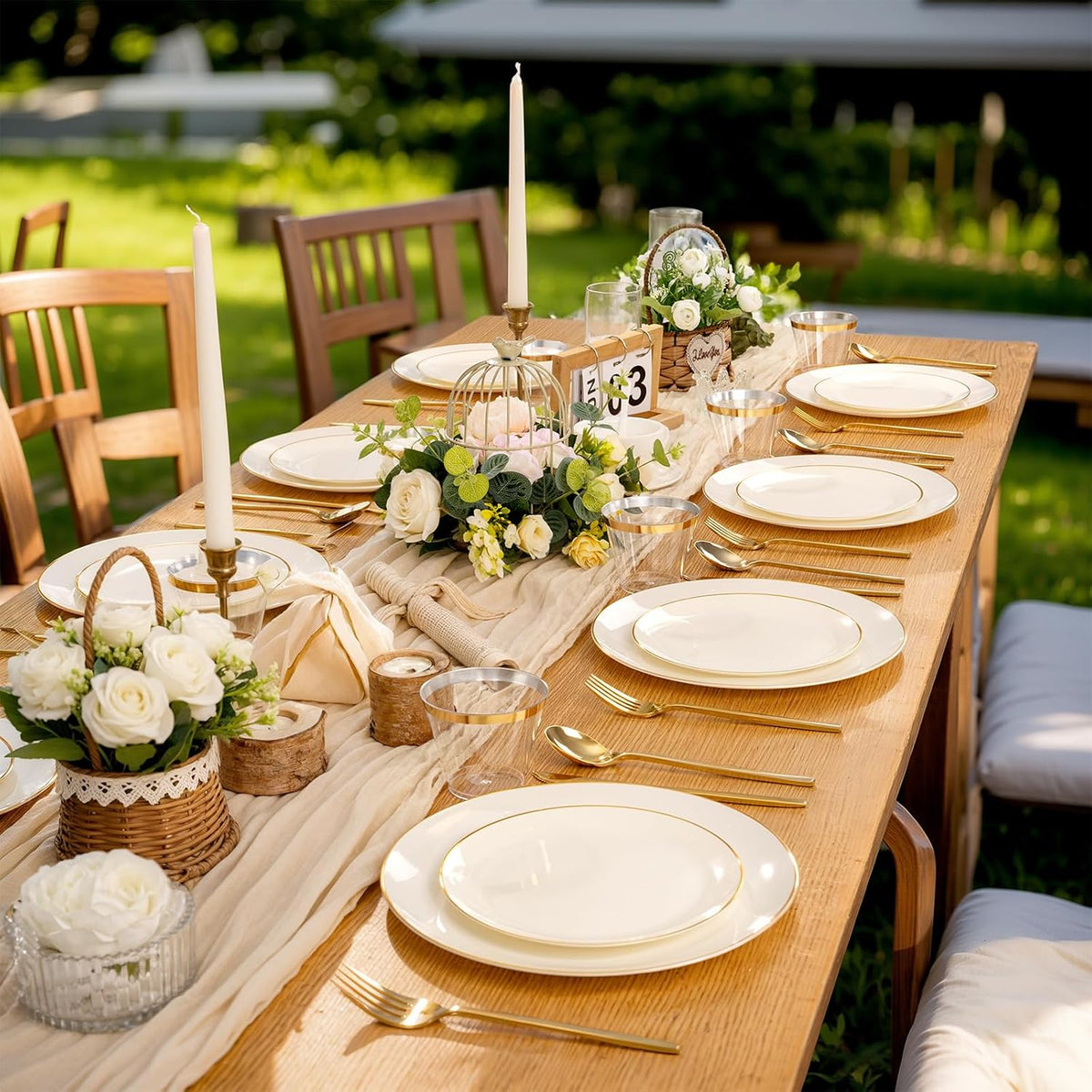 100PCS Ivory Plastic Plates - Cream Plastic Disposable Heavy Duty for Party & Wedding - Include 50 Each (Dinner &