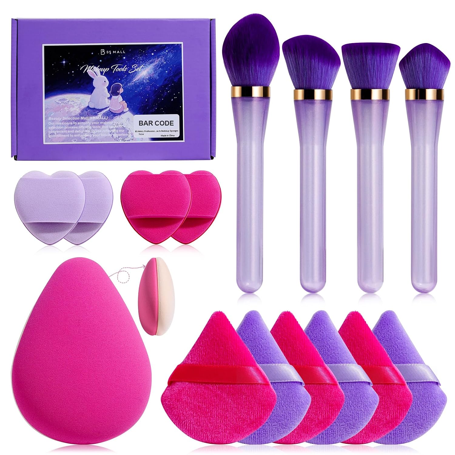 Professional 4 Pcs Makeup Brush Set WithTriangle Sponges, Extra-large Dual-purpose Makeup Sponge & Soft Finger