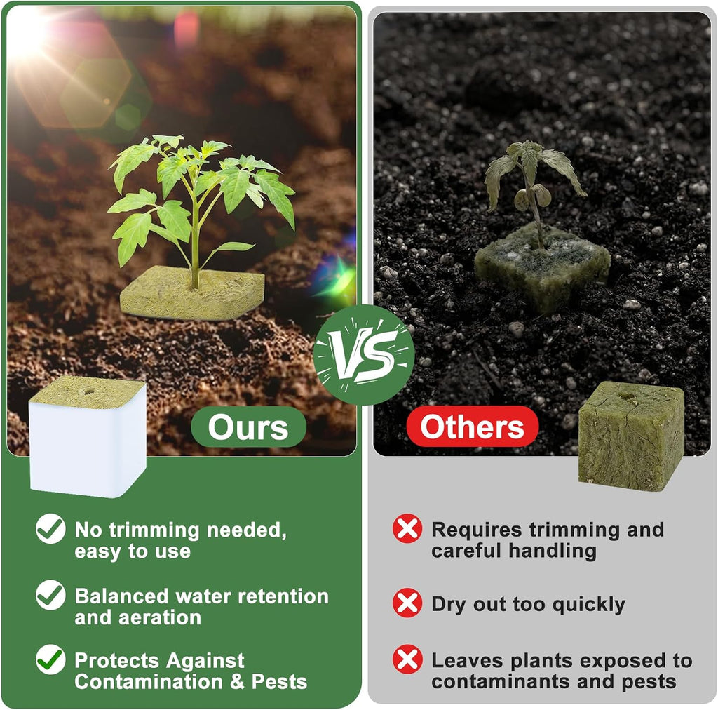 Rockwool Cubes 1.5 Inch – 24 Pack Premium Rock Wool Planting Cubes for Hydroponics, Seed Starting, Cloning &