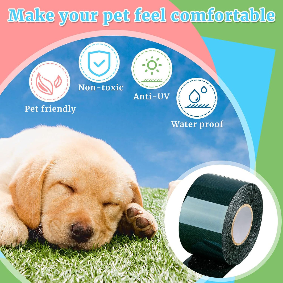 2 Rolls 2 in x 16.5 ft Double Sided Turf Tape for Artificial Grass Rug Self Adhesive Artificial Turf Tape for Lawn