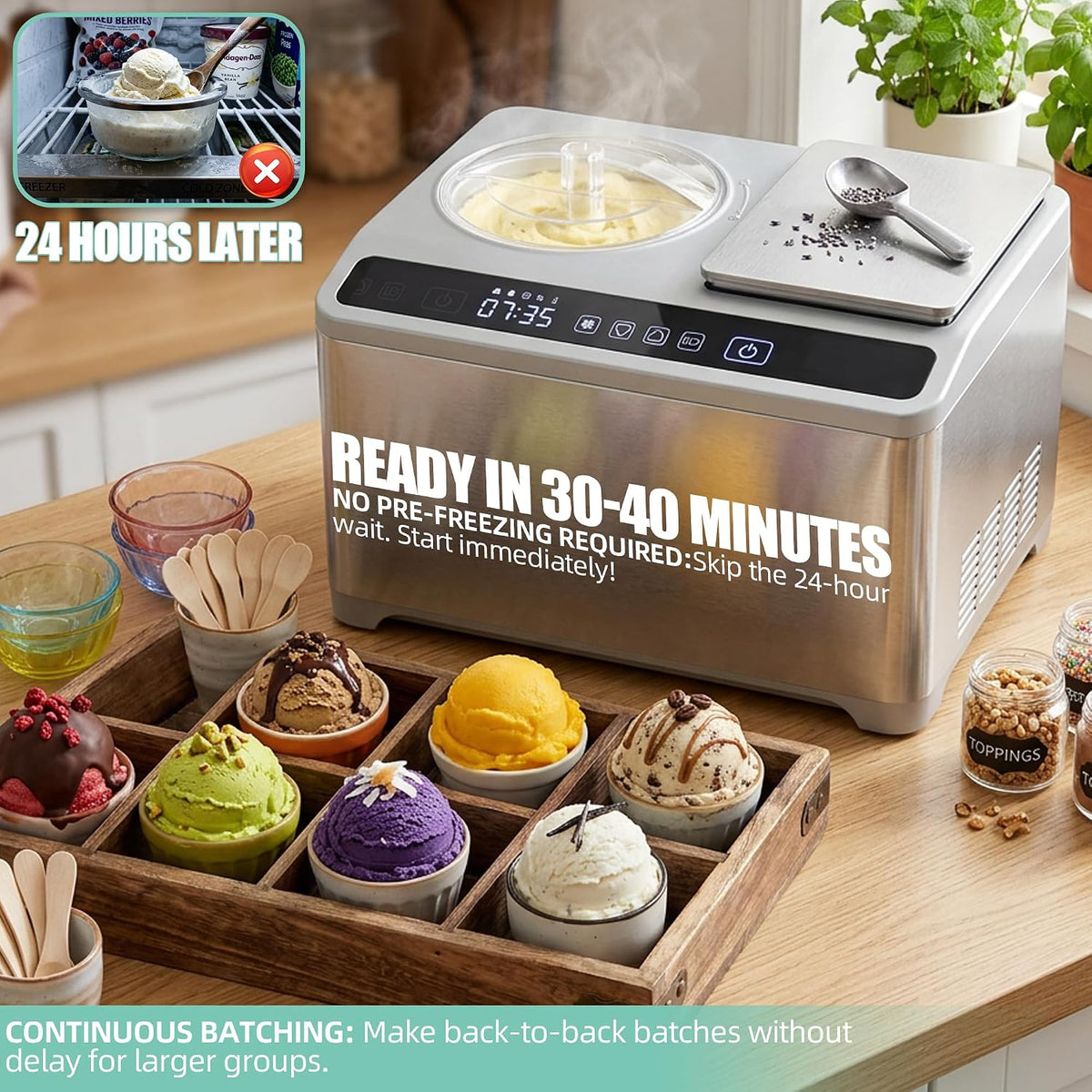 2.1Qt Soft & Hard Ice Cream Maker with Food Scale, No Pre-Freezing